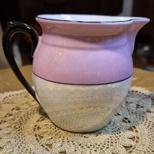 Elegant Czechoslovakia Lusterware Pink and White Ceramic Pitcher